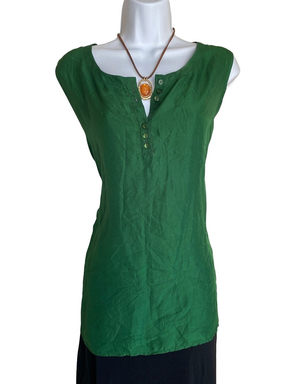 Vintage LOlo Design Plus L Green Sleeveless Button Up Tunic Blouse Granola Girl